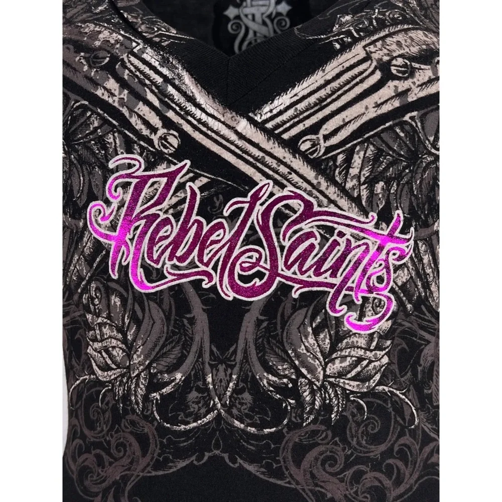 Rebel Saint by Affliction Women's T-shirt Ravenous Biker Tattoo - Picture 4 of 5